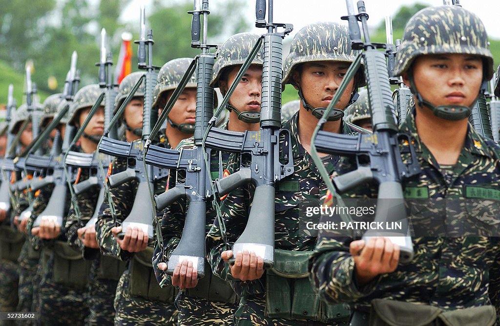 Taiwanese marines march during a ceremon