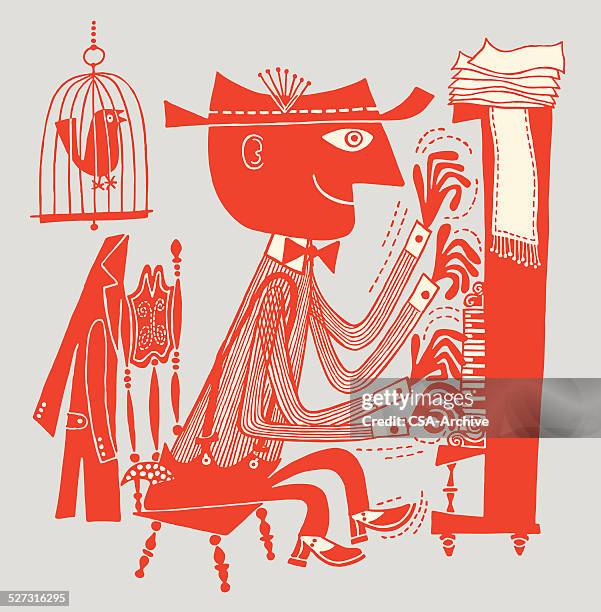 stockillustraties, clipart, cartoons en iconen met man playing piano fast - keyboard player