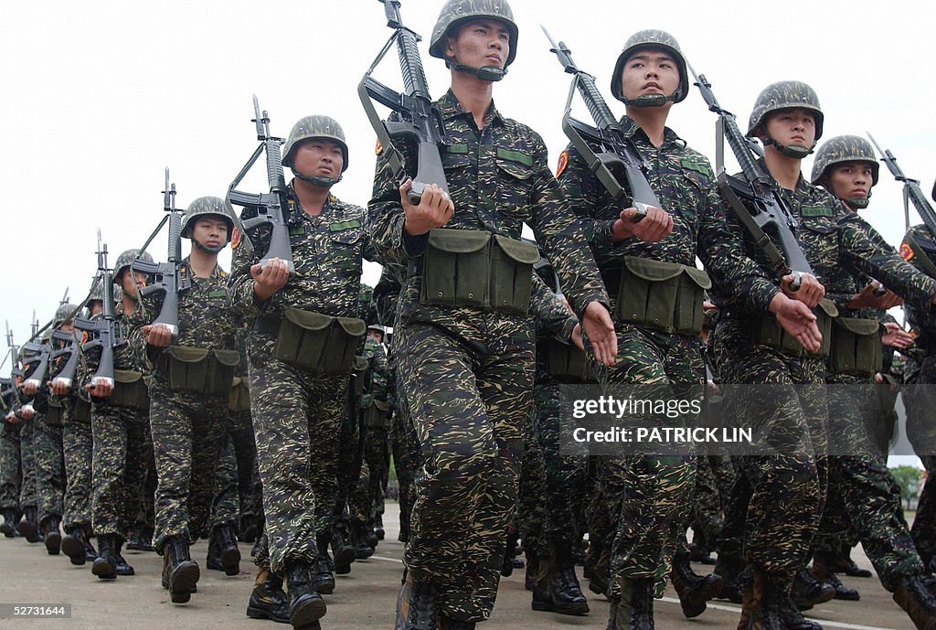Taiwanese marines march during a ceremon