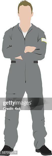 pilot stehend arme verschränkt - uniform stock-grafiken, -clipart, -cartoons und -symbole