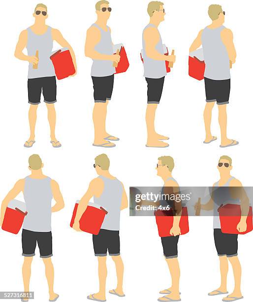 man with beer bottle - sandals stock illustrations