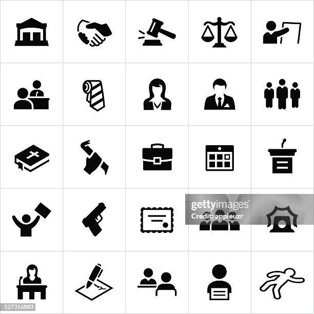 black law, crime and justice icons - regulatory scrutiny stock illustrations