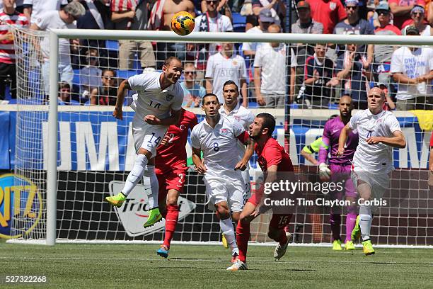 Brad Davis, USA, heads clear during the US Men's National Team Vs Turkey friendly match at Red Bull Arena. The game was part of the USA teams...