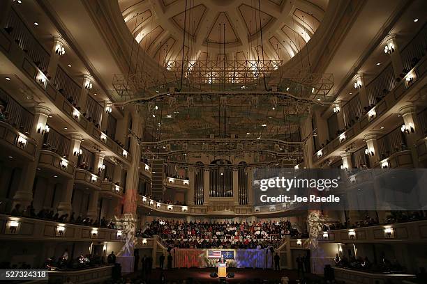 Republican presidential candidate Donald Trump speaks during a campaign stop at the Palladium at the Center for the Performing Arts on May 2, 2016 in...