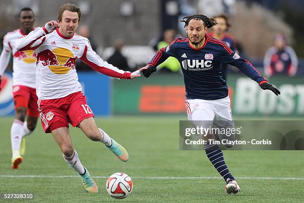 Jermaine Jones, , New England Revolution, challenged by Eric Alexander, New York Red Bulls, during the New England Revolution Vs New York Red Bulls,...