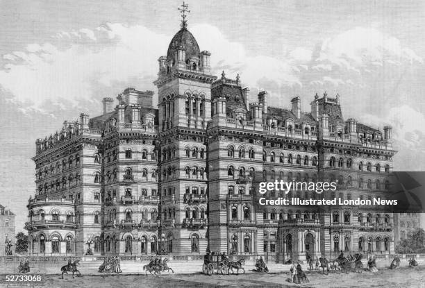 The prestigious Langham Hotel in Portland Place, London, shortly after its opening in 1865. The Langham was London's first large hotel. Original...