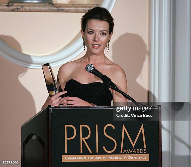 Actress Justine Waddell accepts an award at the 9th Annual Prism Awards at the Beverly Hills Hotel on April 28, 2005 in Beverly Hills, California.