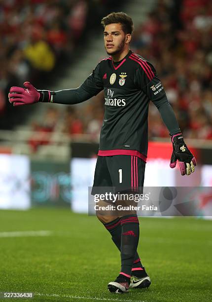 Benfica's goalkeeper from Brazil Ederson in action during the Taca CTT match between SL Benfica and SC Braga at Estadio da Luz on May 2, 2016 in...