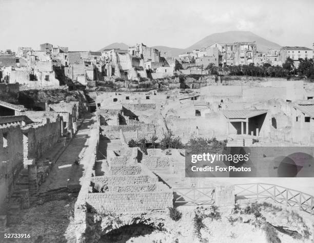 The ancient Roman city of Herculaneum, which was destroyed, along with Pompeii, by the eruption of Mount Vesuvius in AD 79.