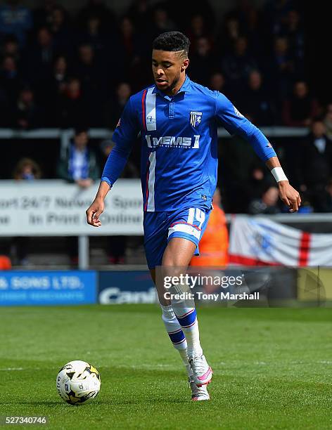 Dominic Samuel of Gillingham during the Sky Bet League One match between Burton Albion and Gillingham at Pirelli Stadium on April 30, 2016 in...