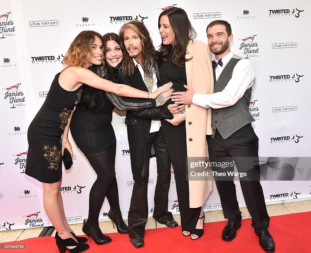 Musician Steven Tyler and his children Chelsea, Mia and Liv Tyler and Taj  Talerico attend the Steven TylerOut on a Limb concert to benefit Janie's  Fund at David Geffen Hall at Lincoln