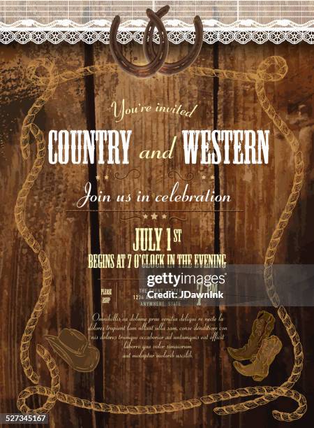 illustrations, cliparts, dessins animés et icônes de le cuir, le bois et dentelle de musique country et western horsheshoe design template - country music