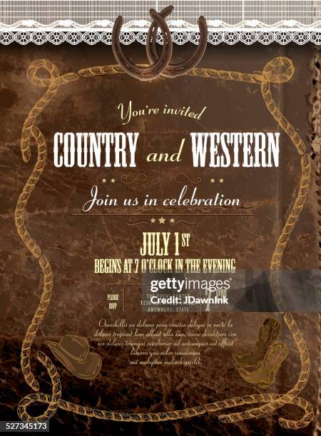 illustrations, cliparts, dessins animés et icônes de cuir et dentelle country et western invitation modèle de conception - country music