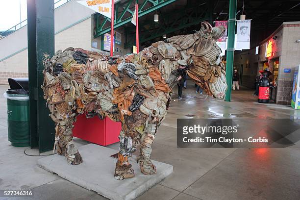 Statue of a horse made from baseball mitts at the Rochester Red Wings V The Scranton/Wilkes-Barre RailRiders, Minor League ball game at Frontier...