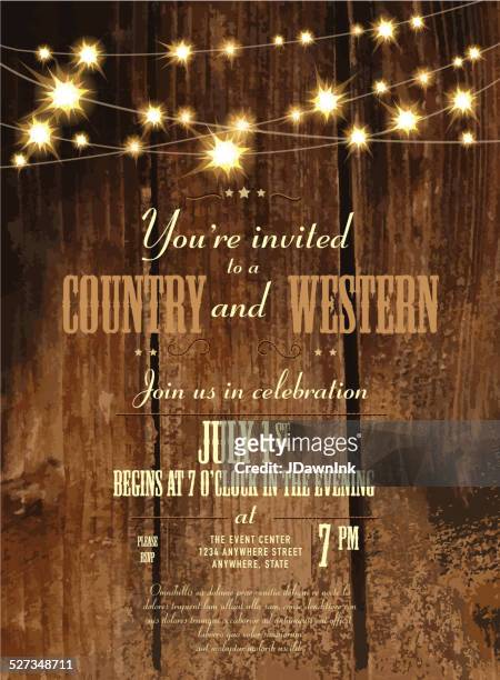 country and western invitation design template with string lights - wild west stock illustrations