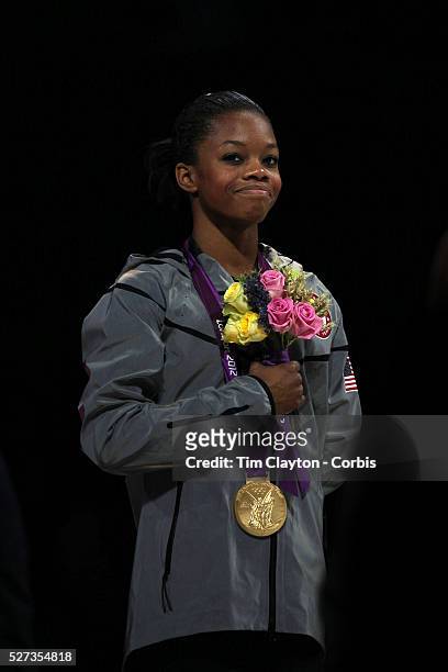 Gabrielle Douglas, USA, winning the Gold Medal in the Women's Individual All Round competition during the artistic gymnastic competition at North...