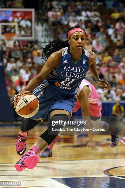 Monica Wright, Minnesota Lynx, in action during the Connecticut Sun Vs Minnesota Lynx, WNBA regular season game at Mohegan Sun Arena, Uncasville,...