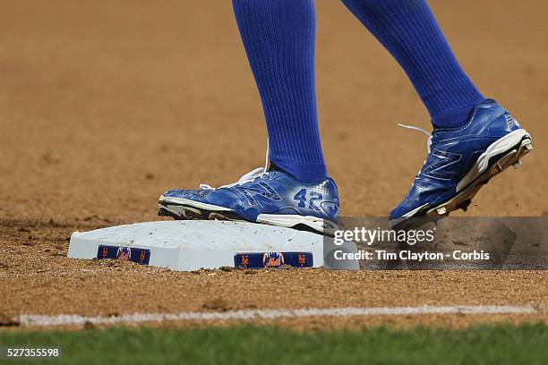 Curtis Granderson, New York Mets, wearing specially made cleats honouring Jackie Robinson and his number 42 during Jackie Robinson Day at the New...