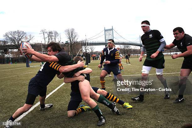 Action during the Hofstra V Loyola rugby match during the Four Leaf 15's Club Rugby Tournament at Randall's Island New York. The tournament included...