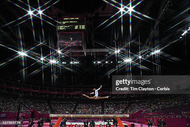 Gabrielle Douglas, USA, in action during the Women's Gymnastics Apparatus Beam final at North Greenwich Arena during the London 2012 Olympic games...