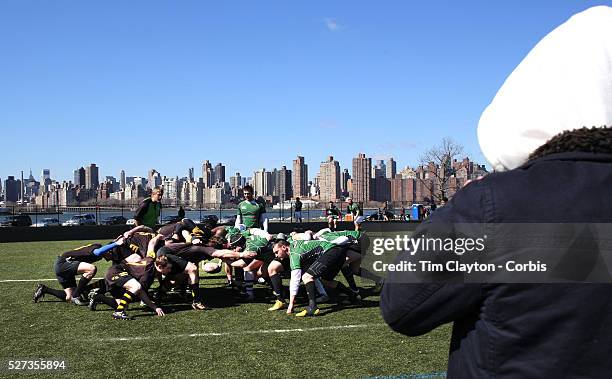 Action during the Old Gold V Rochester rugby match during the Four Leaf 15's Club Rugby Tournament at Randall's Island New York. The tournament...