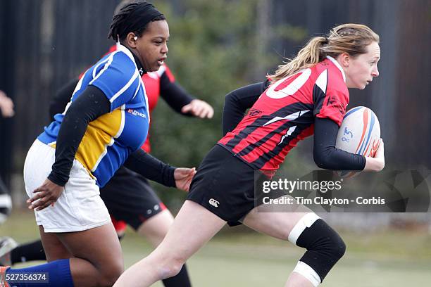 Action from the Rutgers V Hofstra, Women's University Rugby match during the Four Leaf 15's Club Rugby Tournament at Randall's Island New York. The...