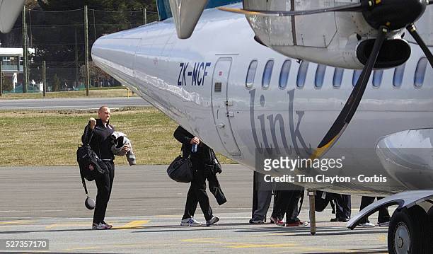 England Captain Mike Tindall boarding a plane in Queenstown as the England team depart for their match against Georgia in Dunedin during the IRB...