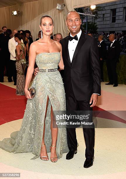 Hannah Davis and Derek Jeter attend "Manus x Machina: Fashion In An Age Of Technology" Costume Institute Gala at Metropolitan Museum of Art on May 2,...