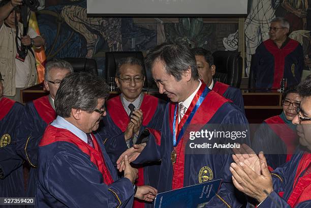 Nobel Prize winner in Physics 2015, Professor Takaaki Kajita of Japan is seen after he received a medal during the ceremony organized to honor him...