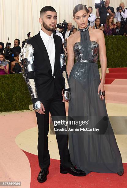 Zayn Malik and Gigi Hadid attend the "Manus x Machina: Fashion In An Age Of Technology" Costume Institute Gala at Metropolitan Museum of Art on May...