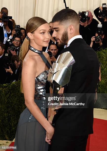 Gigi Hadid and Zayn Malik attend the "Manus x Machina: Fashion In An Age Of Technology" Costume Institute Gala at Metropolitan Museum of Art on May...