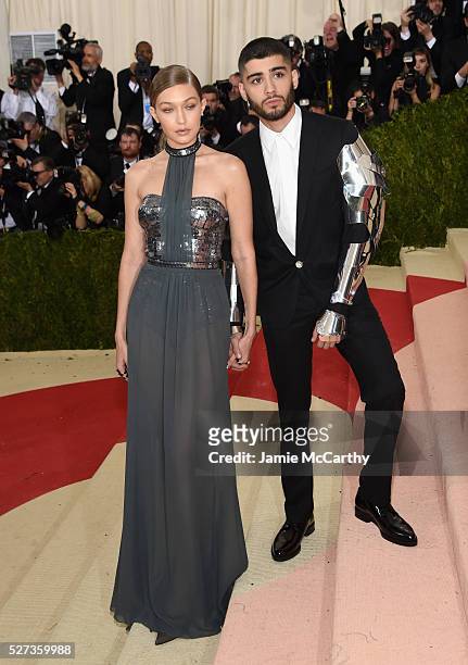 Gigi Hadid and Zayn Malik attend the "Manus x Machina: Fashion In An Age Of Technology" Costume Institute Gala at Metropolitan Museum of Art on May...