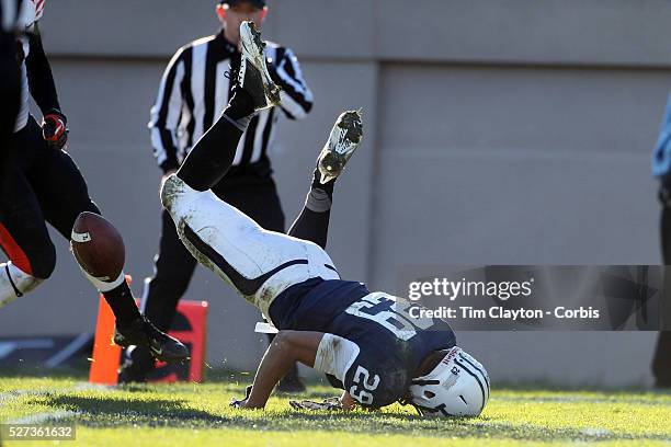 Wide receiver Grant Wallace, Yale, hits the turf after failing to pull in a pass from Quarterback Morgan Roberts in the end zone during the Yale Vs...