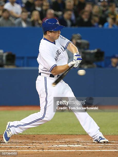 Matt Dominguez of the Toronto Blue Jays bats in the second inning during MLB game action against the Chicago White Sox on April 26, 2016 at Rogers...