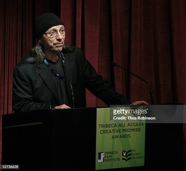 Singer John Trudell speaks at the TAA Awards At The Tribeca Film Festival Hosted By Playboy at the Tribeca Grand Hotel April 28, 2005 in New York...