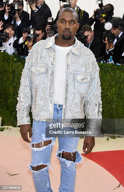 Kanye West attends the "Manus x Machina: Fashion In An Age Of Technology" Costume Institute Gala at Metropolitan Museum of Art on May 2, 2016 in New...