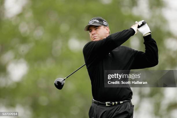 Weibring hits a shot during the second round of the Liberty Mutual Legends of Golf at the Savannah Harbor Golf Resort on April 23, 2005 in Savannah,...