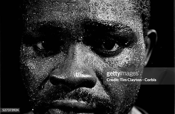 Portrait of three times World Champion boxer Azumah Nelson, of Ghana, while training before a fight in Sydney, Australia. Photo Tim Clayton