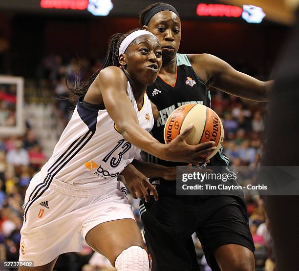 Chiney Ogwumike, , Connecticut Sun, drives to the basket against Tina Charles , New York Liberty, during the Connecticut Sun Vs New York Liberty WNBA...