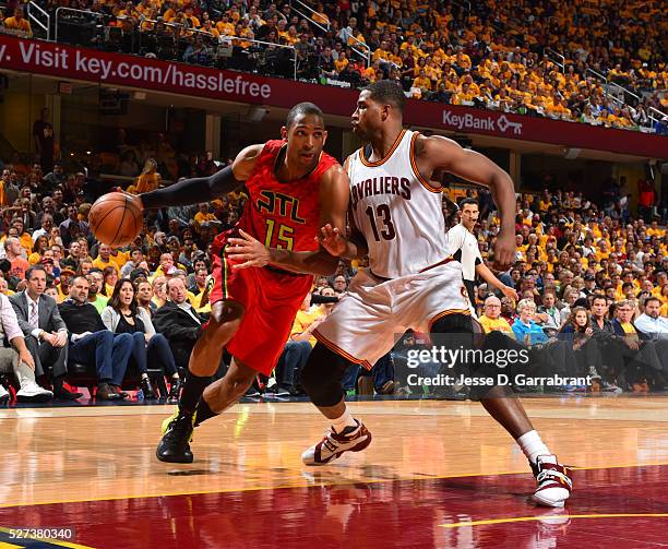 Al Horford of the Atlanta Hawks drives to the basket against the Cleveland Cavaliers during the Eastern Conference Semifinals Game One on May 2, 2016...