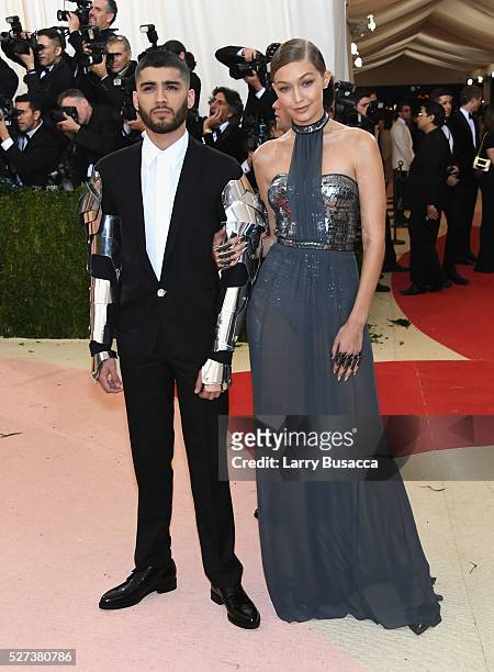 Gigi Hadid and Zayn Malik attend the "Manus x Machina: Fashion In An Age Of Technology" Costume Institute Gala at Metropolitan Museum of Art on May...