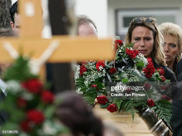Maria Schell's daughter Marie Theres Kroetz-Relin attends the funeral of actress Maria Schell at the Nikolaus church on April 30, 2005 in Preitenegg,...
