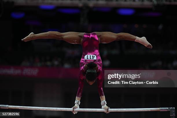 Gabrielle Douglas, USA, winning the Gold Medal in the Women's Individual All Round competition during the artistic gymnastic competition at North...