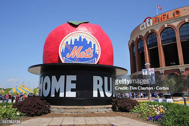 Citi Field, home of the New York Mets, with the "Home Run Big Apple' in front of the stadium before the New York Mets V Pittsburgh Pirates Baseball...