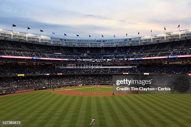 Panoramic view of Yankee Stadium during a night game between the New York Yankees V Baltimore Orioles at Yankee Stadium, The Bronx, New York. 30th...