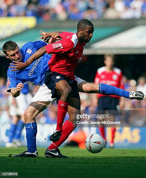 Justin Cochrane of Crewe holds off Ian Westlake of Ipswich during the Coca Cola Championship match between Ipswich Town and Crewe Alexandra at...