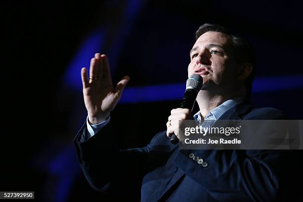 Republican presidential candidate Sen. Ted Cruz speaks during a campaign rally at the Indiana State Fairgrounds on May 2, 2016 in Indianapolis,...