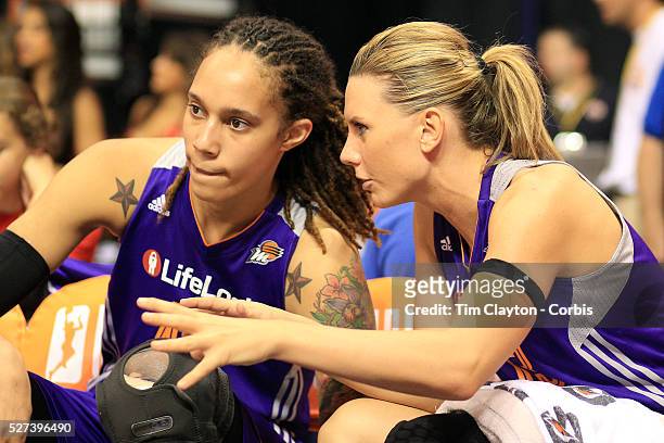 Brittney Griner, Phoenix Mercury gets advice on the bench from team mate Penny Taylor during the Connecticut Sun V Phoenix Mercury, WNBA regular...