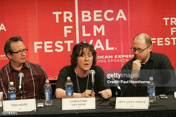 Ted Hope, Christine Vachon and Jeff Levy-Hinte attend the "All The Pretty Pictures" panel at the Tribeca Film Festival April 30, 2005 in New York...