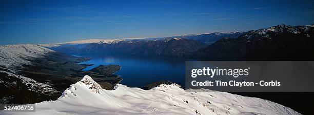 Mount Albert on Minaret Station, Wanaka, with Lake Wanaka in the background. Wanaka, Queenstwon Lake District, South Island, New Zealand. Photo Tim...